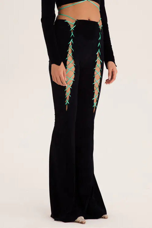 RUI Suede Lace-Up Flare Pants RSS22WV05 Onyx Black